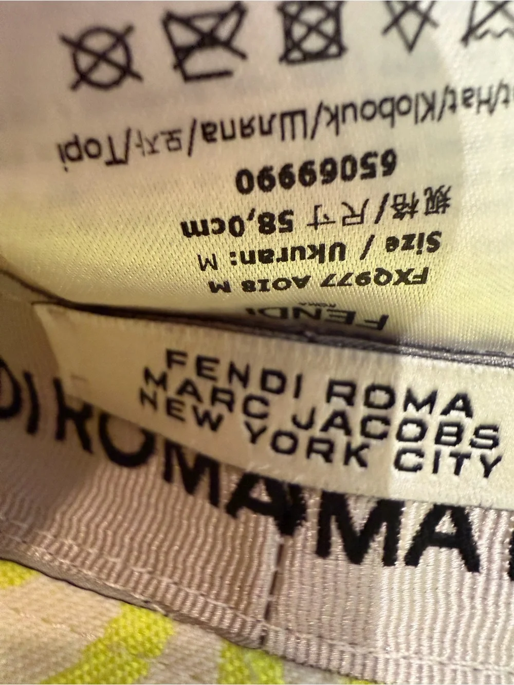 Fendi Neon Yellow Logo Fringe-Trim Bucket Hat - Picture 9 of 12